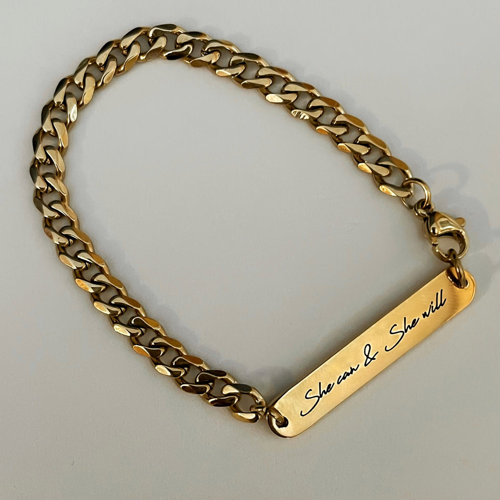 "She can & She will" Affirmation Bar Bracelet